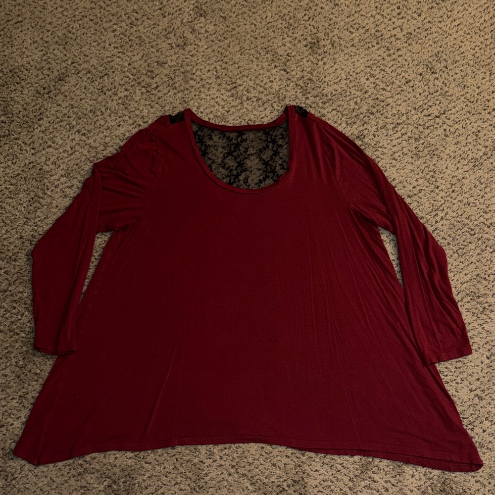 Torrid Deep Red Long Sleeve Top with Lace Back